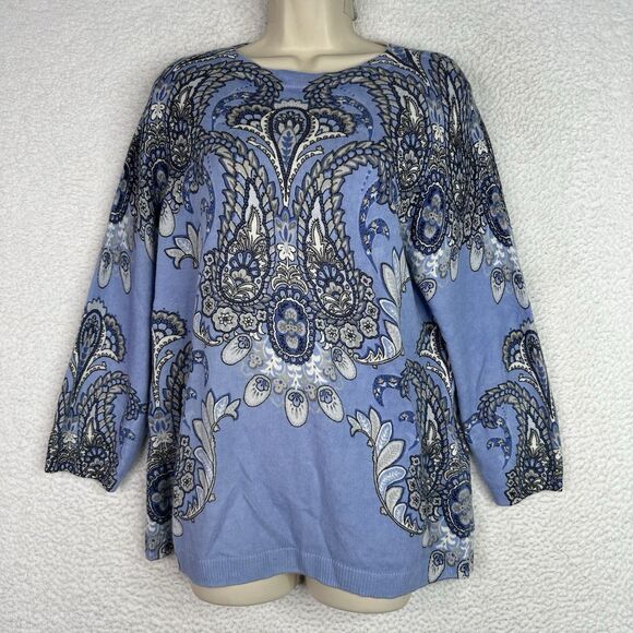 Talbots Audrey 100% Cashmere Sweater XL Blue Paisley Medallion - Picture 15 of 15